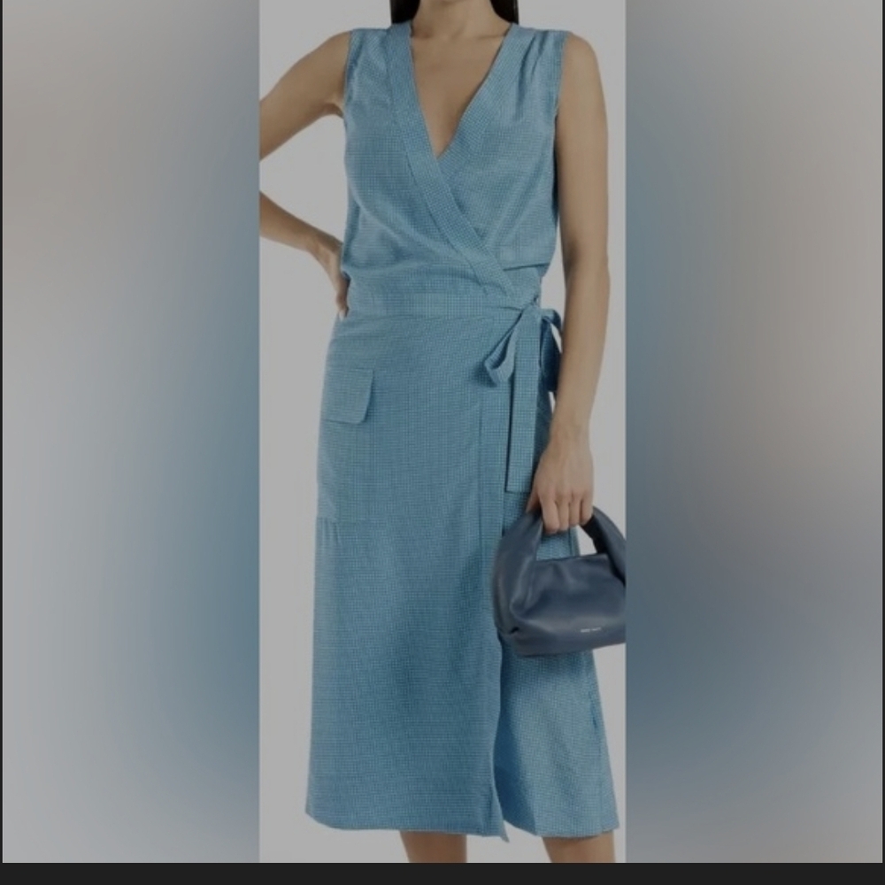 Equipment Maovesa Silk Dot Blue Wrap Dress